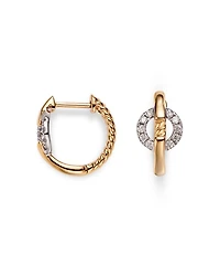 Diamond Circle Huggie Hoop Earrings in 14K White and Yellow Gold, 0.15 tcw
