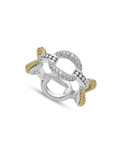 18K Yellow Gold & Sterling Silver Caviar Lux Diamond Oval Link Eternity Band Ring