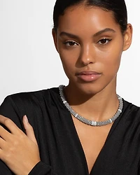 Ceramic & Sterling Silver White Caviar Diamond Station Necklace