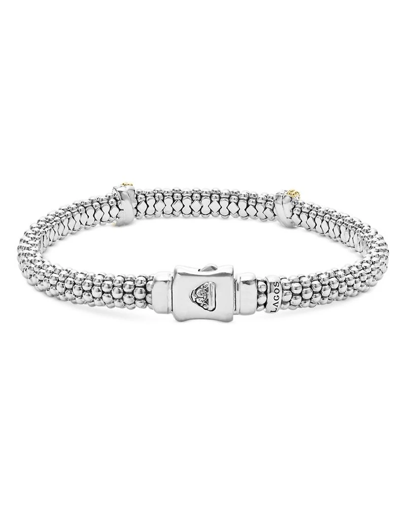18K Yellow Gold & Sterling Silver Caviar Lux X Station Diamond Bracelet