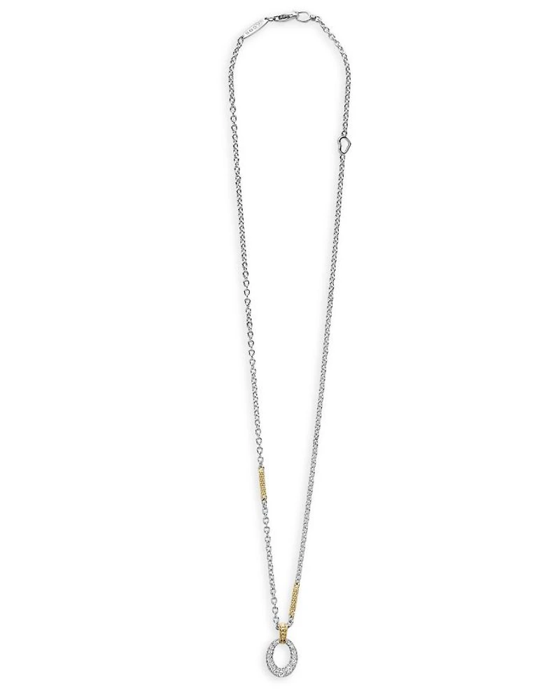 18K Yellow Gold & Sterling Silver Caviar Lux Oval Diamond Pendant Necklace, 16"