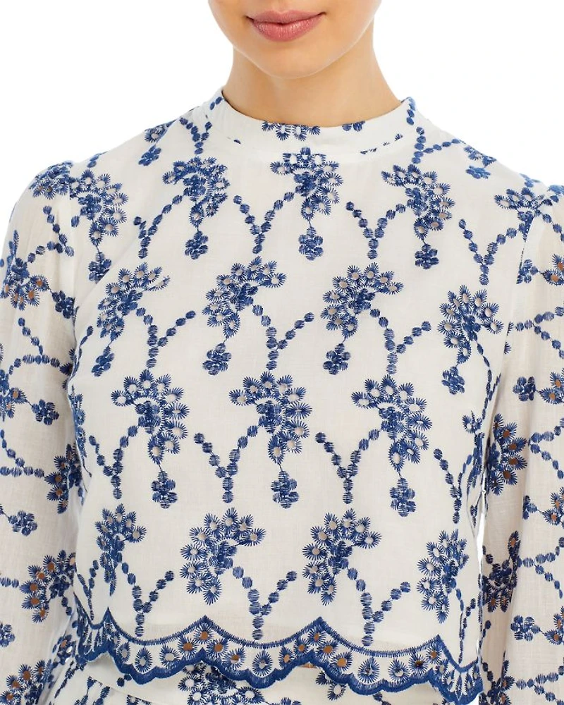 Embroidered Eyelet Long Sleeve Top - Exclusive