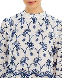 Embroidered Eyelet Long Sleeve Top - Exclusive
