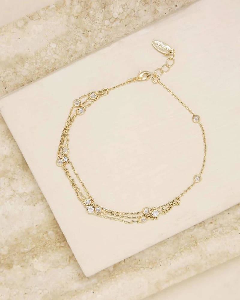 Fine Details Cubic Zirconia Triple Row Ankle Bracelet in 18K Gold Plated