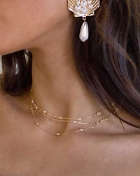 Perfect Crystal Dotted Cubic Zirconia Layered Collar Necklace in 18K Gold Plated, 13"-16"