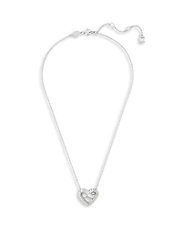 Matrix Baguette Crystal Woven Heart Pendant Necklace in Rhodium Plated, 15"-17"
