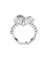 Matrix Baguette Crystal Woven Heart Cocktail Ring Rhodium Plated