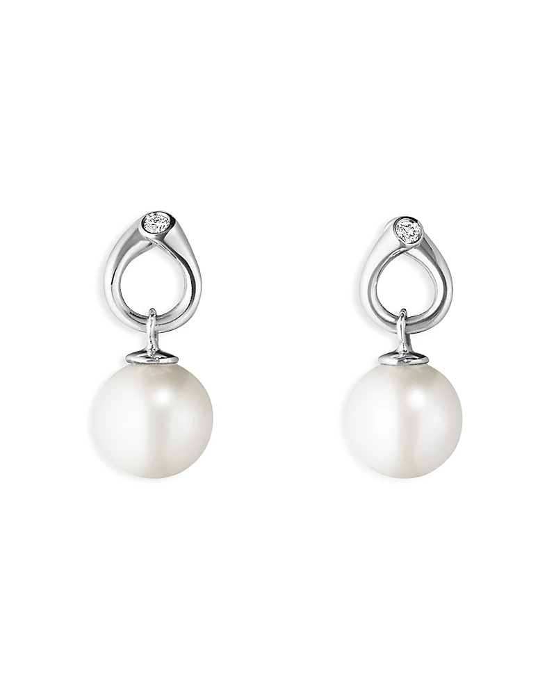 Georg Jensen 18K Gold Magic Cultured Freshwater Pearl & Diamond Drop Earrings