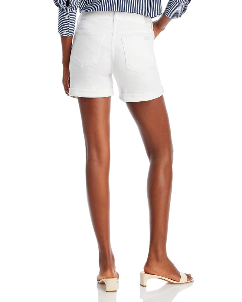 High Rise Roll Cuff Denim Shorts Broken Twill