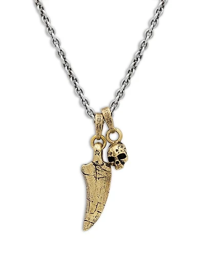 Artisan Sterling Silver & Brass Tooth & Skull Pendant Necklace, 24"