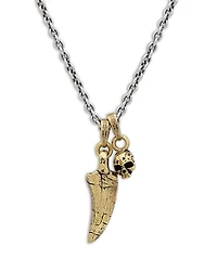 Artisan Sterling Silver & Brass Tooth & Skull Pendant Necklace, 24"