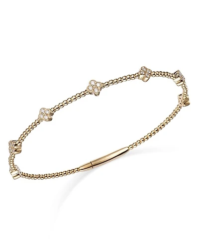 Diamond Cluster Beaded Bangle Bracelet in 14K Gold