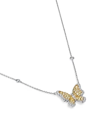 White & Yellow Diamond Butterfly Necklace in 14K Yellow & White Gold, 18"