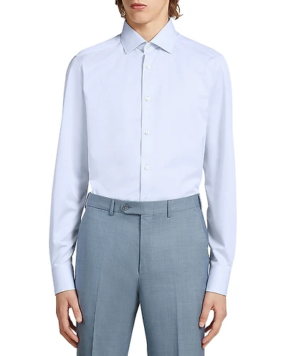 Zegna Micro Striped Trecapi Tailored Fit Long Sleeve Shirt
