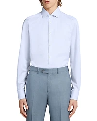 Zegna Micro Striped Trecapi Tailored Fit Long Sleeve Shirt