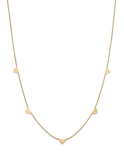 14K Yellow Gold Heart Station Necklace, 18"-20"
