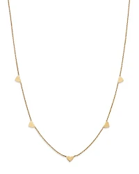 14K Yellow Gold Heart Station Necklace, 18"-20"
