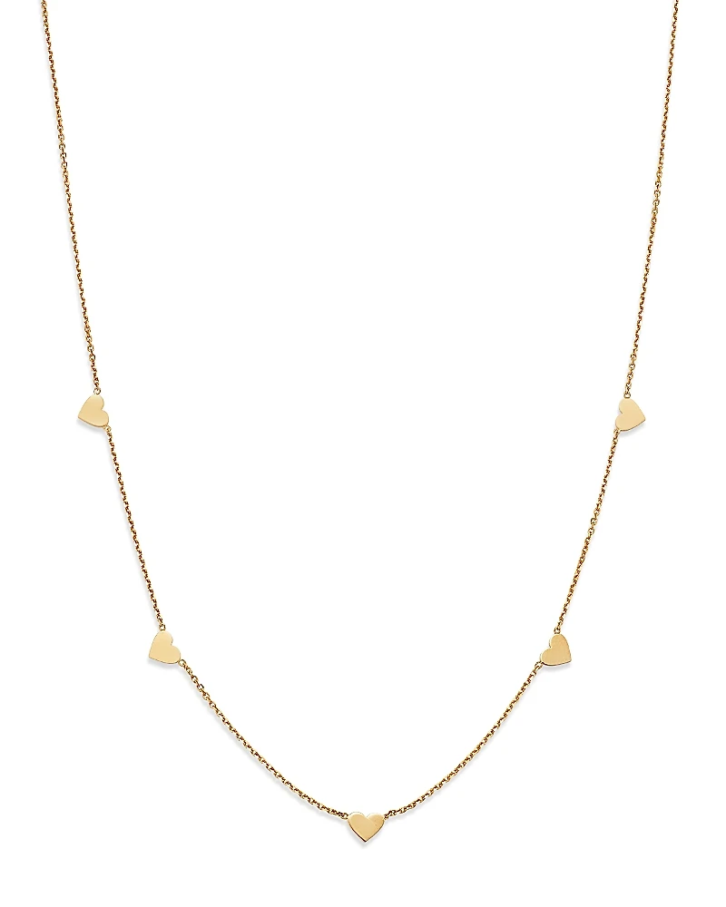 Moon & Meadow 14K Yellow Gold Heart Station Necklace, 18-20