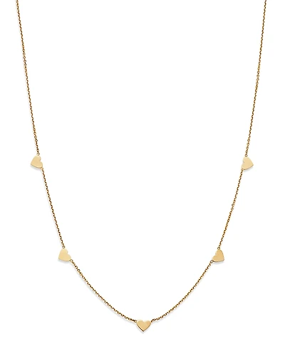 Moon & Meadow 14K Yellow Gold Heart Station Necklace, 18-20