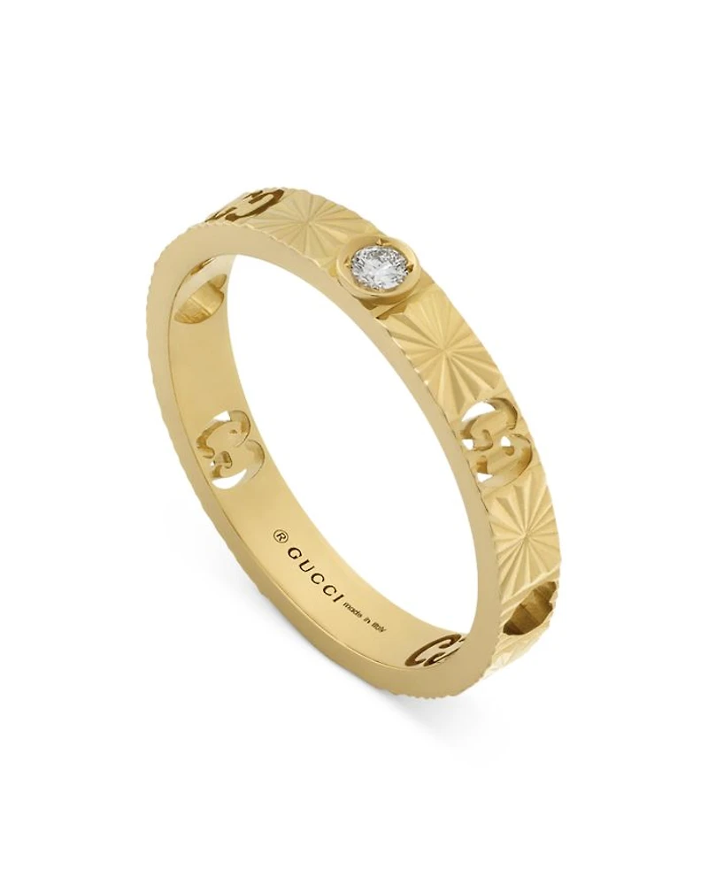 18K Gold Icon Diamond Pavé, Heart & Double G Band Ring