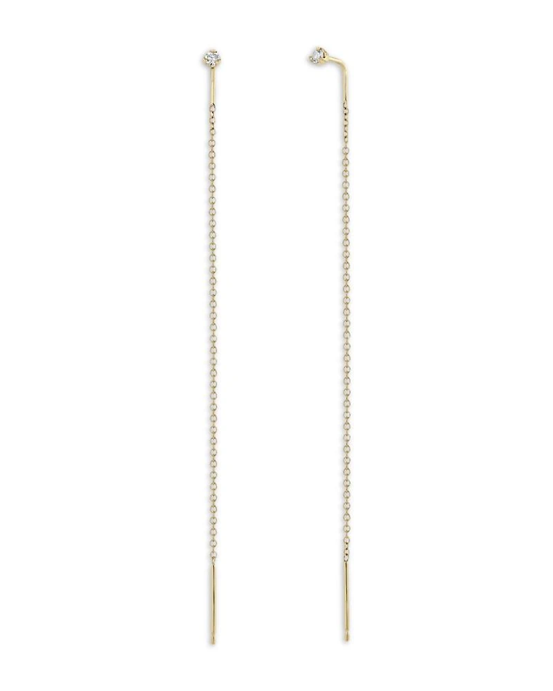 14K Yellow Gold Diamond (0.06 tcw) Prong Threader Earrings