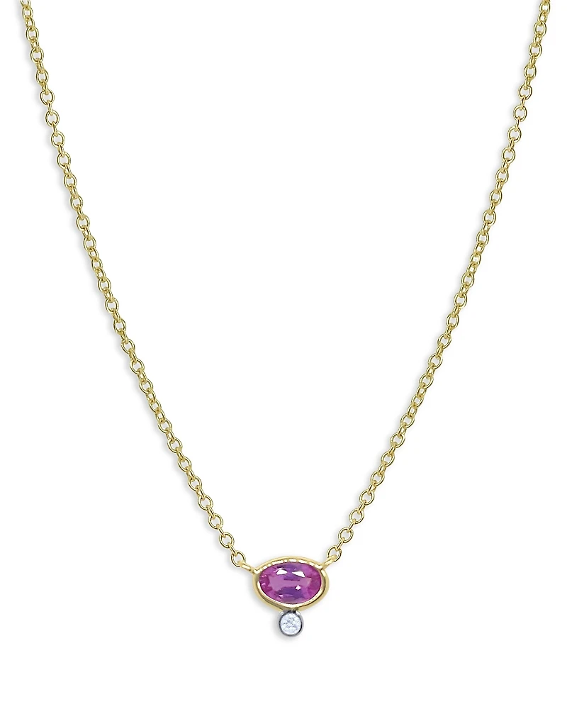 Meira T 14K Yellow Gold Diamond (0.01 tcw) & Pink Sapphire (0.25 tcw) Necklace, 18