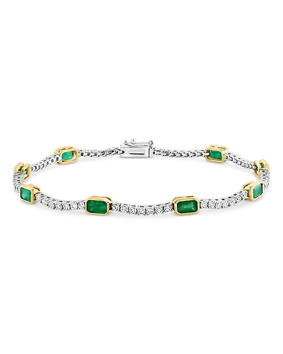 Bloomingdale's Fine Collection Emerald & Diamond Station Tennis Bracelet