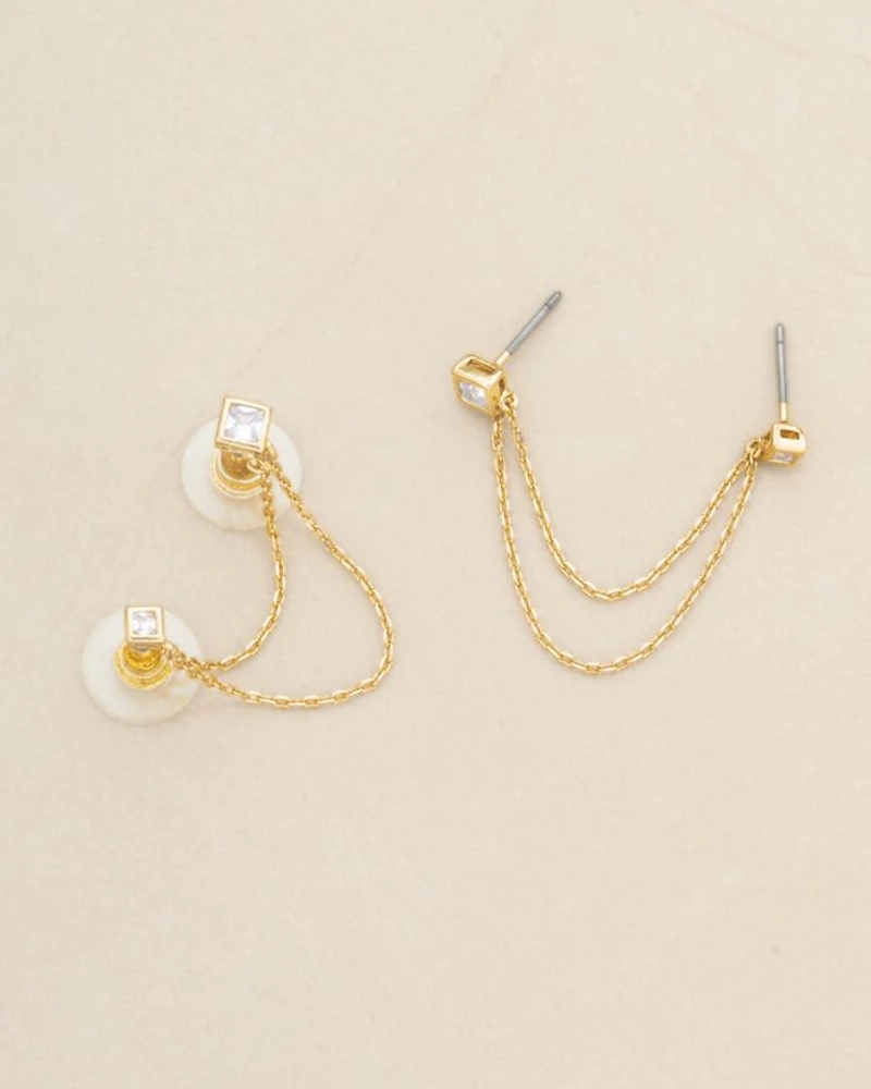 Draped Chain Double Piercing Earrings