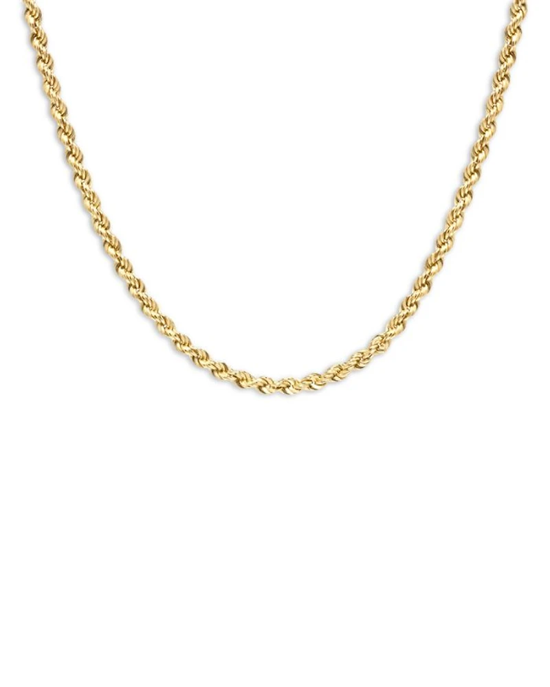 14K Yellow Gold Heavy Metal Rope Link Chain Necklace, 16"