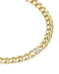14K Yellow Gold Floating Diamonds Diamond Curb Link Chain Bracelet