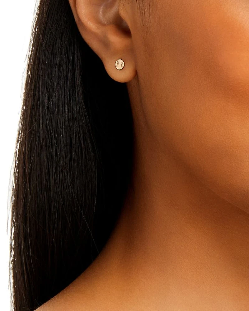 14K Yellow Gold Itty Bitty Symbols Baseball Single Stud Earring