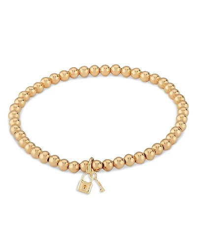 Bloomingdale's Fine Collection 14K Gold Beaded Love Lock Bracelet, 4mm