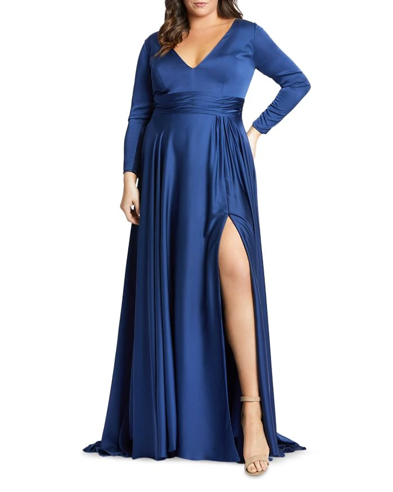 Satin Long Sleeve Evening Gown