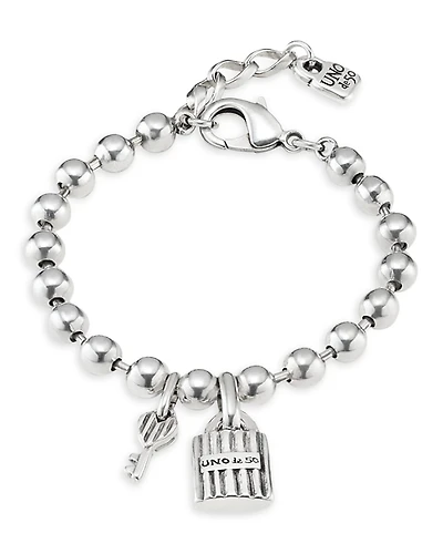 UNOde50 Sterling Silver-Plated Beaded Bracelet With A Padlock And Key Charms