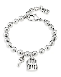 UNOde50 Sterling Silver-Plated Beaded Bracelet With A Padlock And Key Charms
