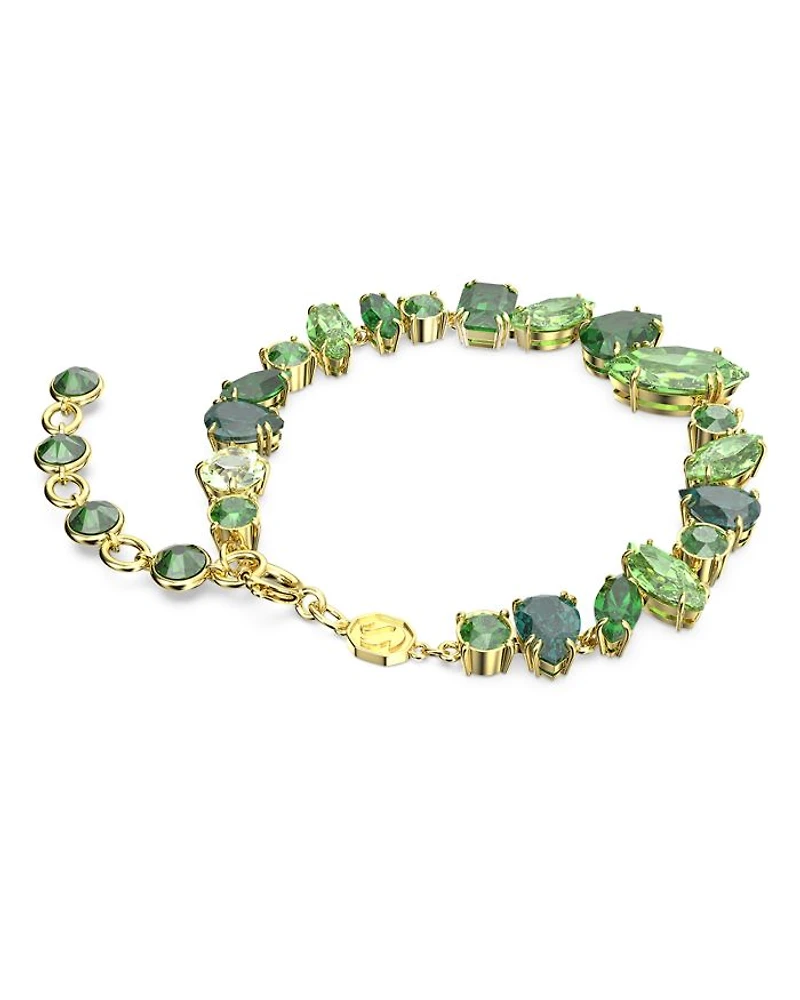 Gema Green Crystal Flex Bracelet in Gold Tone