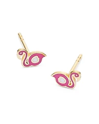 14K Yellow Gold Enamel Flamingo Stud Earrings - Exclusive