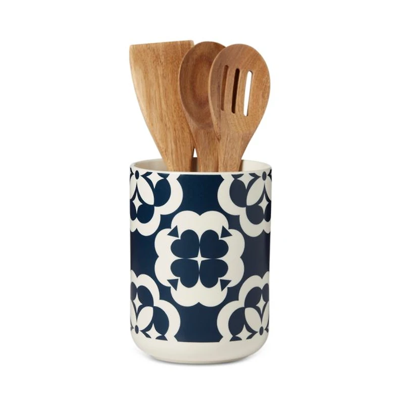 Elegant Geo Utensil Crock With Wood Utensils