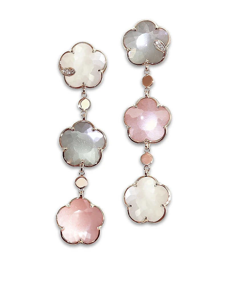 Pasquale Bruni 18K Rose Gold Bouquet Lunaire Multicolor Moonstone & Diamond Triple Flower Drop Earrings