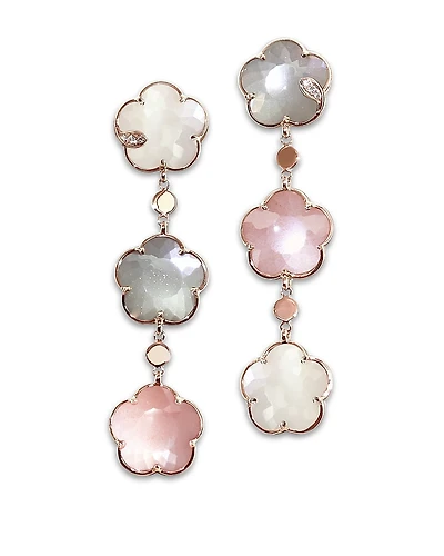 Pasquale Bruni 18K Rose Gold Bouquet Lunaire Multicolor Moonstone & Diamond Triple Flower Drop Earrings