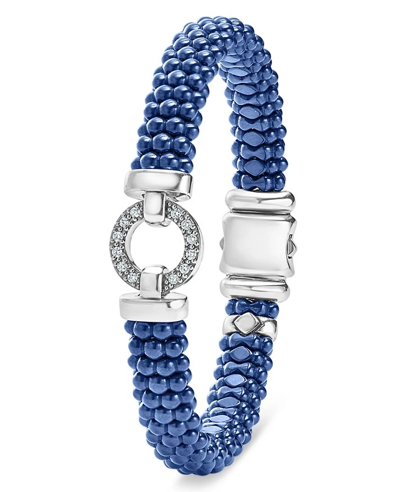 Sterling Silver Ceramic Caviar & Diamond Circle Bracelet