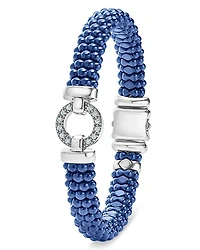Sterling Silver Ceramic Caviar & Diamond Circle Bracelet