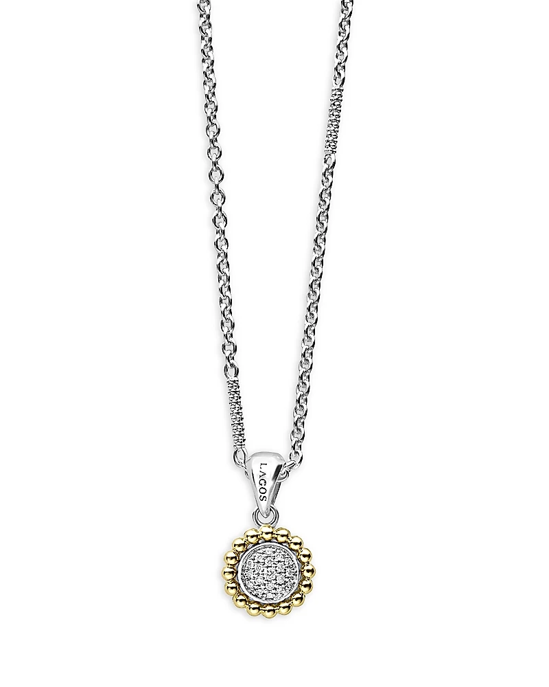 Lagos 18K Yellow Gold & Sterling Silver Diamond Cluster Bead Frame Pendant Necklace, 16-18