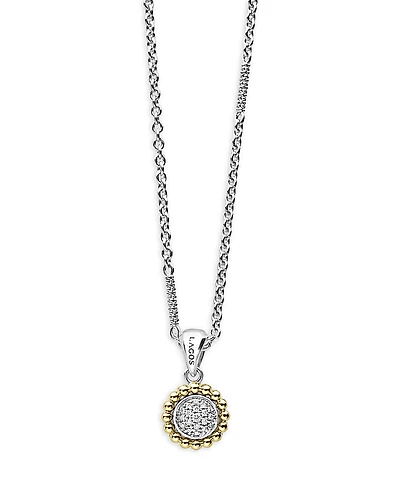 Lagos 18K Yellow Gold & Sterling Silver Diamond Cluster Bead Frame Pendant Necklace, 16-18