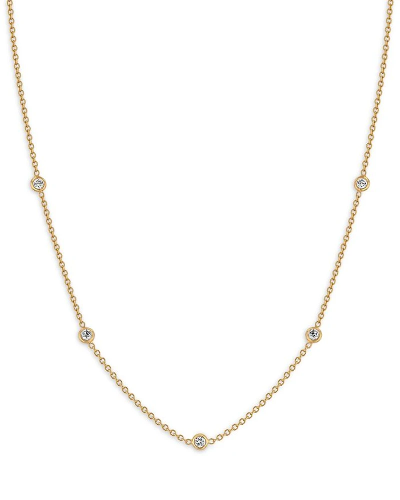 14K Yellow Gold Floating Diamonds Diamond Bezel Choker Necklace, 14-16"