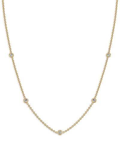 14K Yellow Gold Floating Diamonds Diamond Bezel Choker Necklace, 14-16"