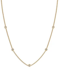 14K Yellow Gold Floating Diamonds Diamond Bezel Choker Necklace, 14-16"