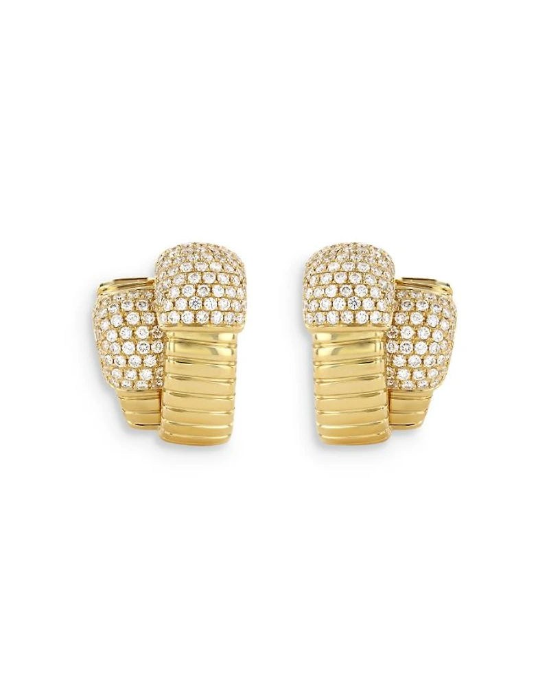 18K Yellow Gold Via Mercanti Diamond Pavé Double Tubogas Hoop Earrings