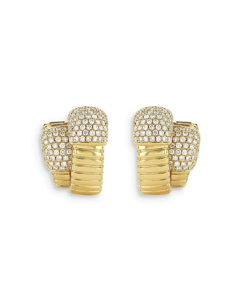 Alberto Milani 18K Yellow Gold Via Mercanti Diamond Pave Double Tubogas Hoop Earrings