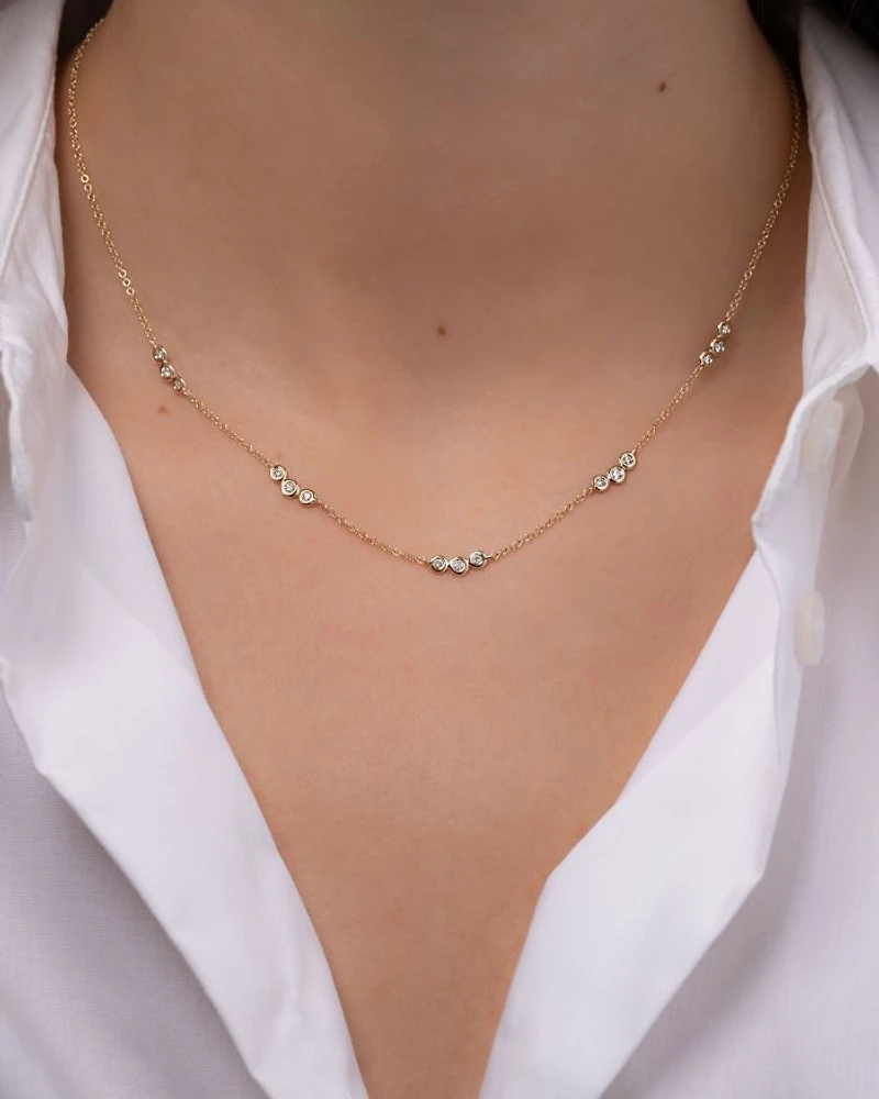 14K Yellow Gold Diamond Bezel Trio Collar Necklace, 14-16"